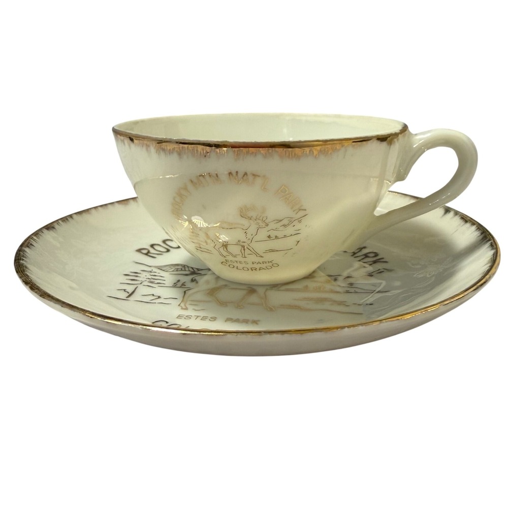 Vintage Parksmith Corp Rocky Mountain‎ National Park Teacup Saucer 22K Gold